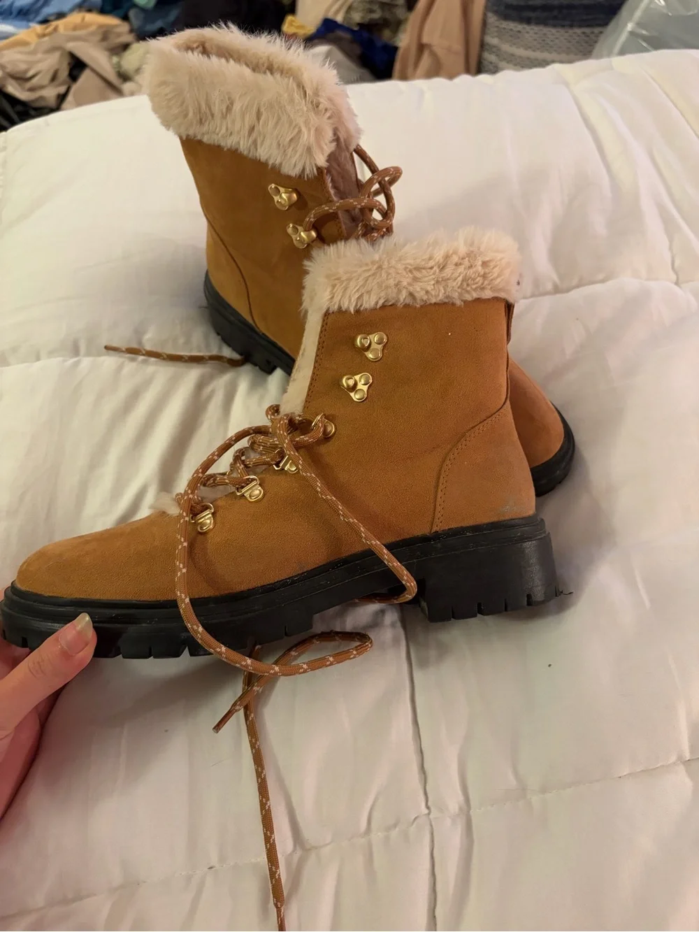 Women's Faux Fur Lined Tan Winter Hiker Boots
